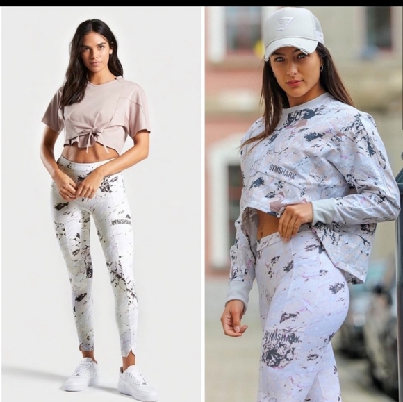 Gym Shark Ori Leggings - Marble Print Sz: XL - Picture 3 of 16